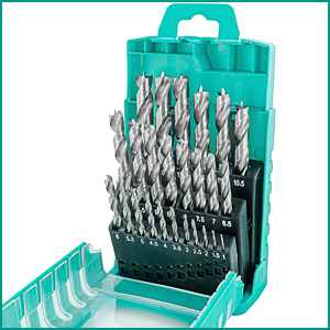 ENT 09225 - Cassetta punte trapano per legno cassetta plastica nera 25 pezzi ripiegabili pieghevole