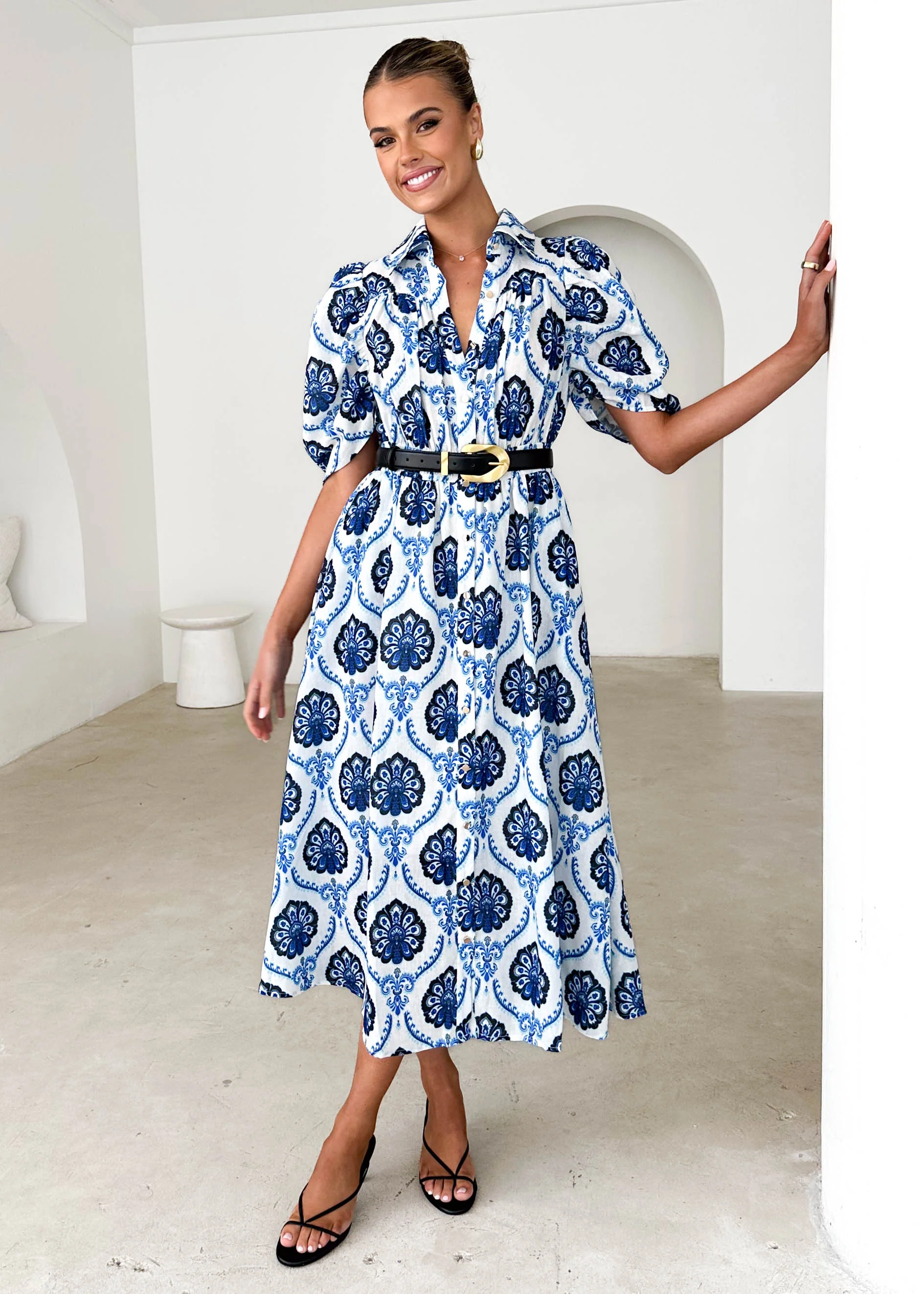 Bolt Maxi Dress - Blue Abstract - Honorern