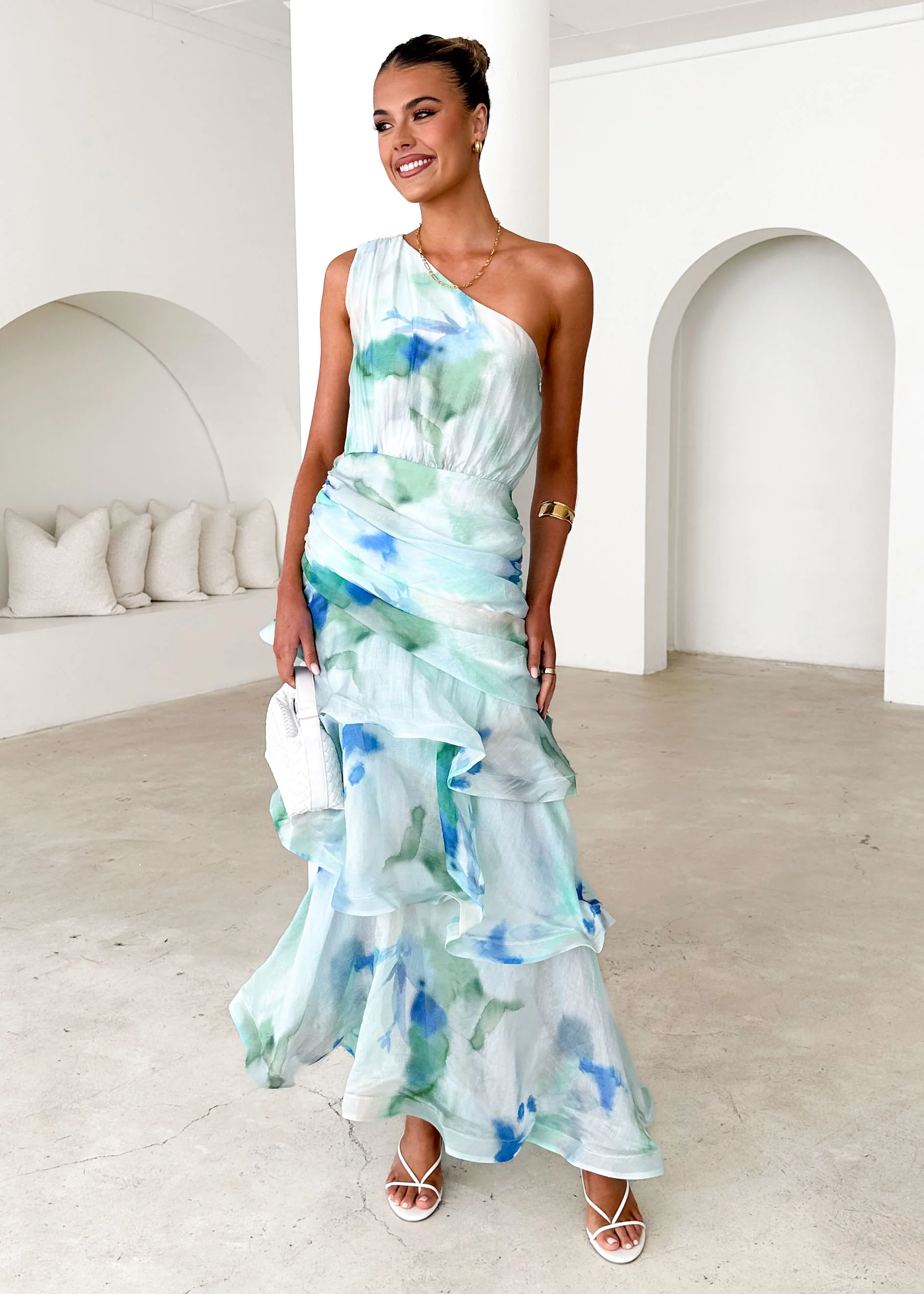 Zaba One Shoulder Maxi Dress - Mint Haze - Honorern