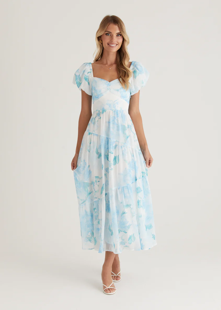 Genoa Midi Dress - Blue Floral - Honorern