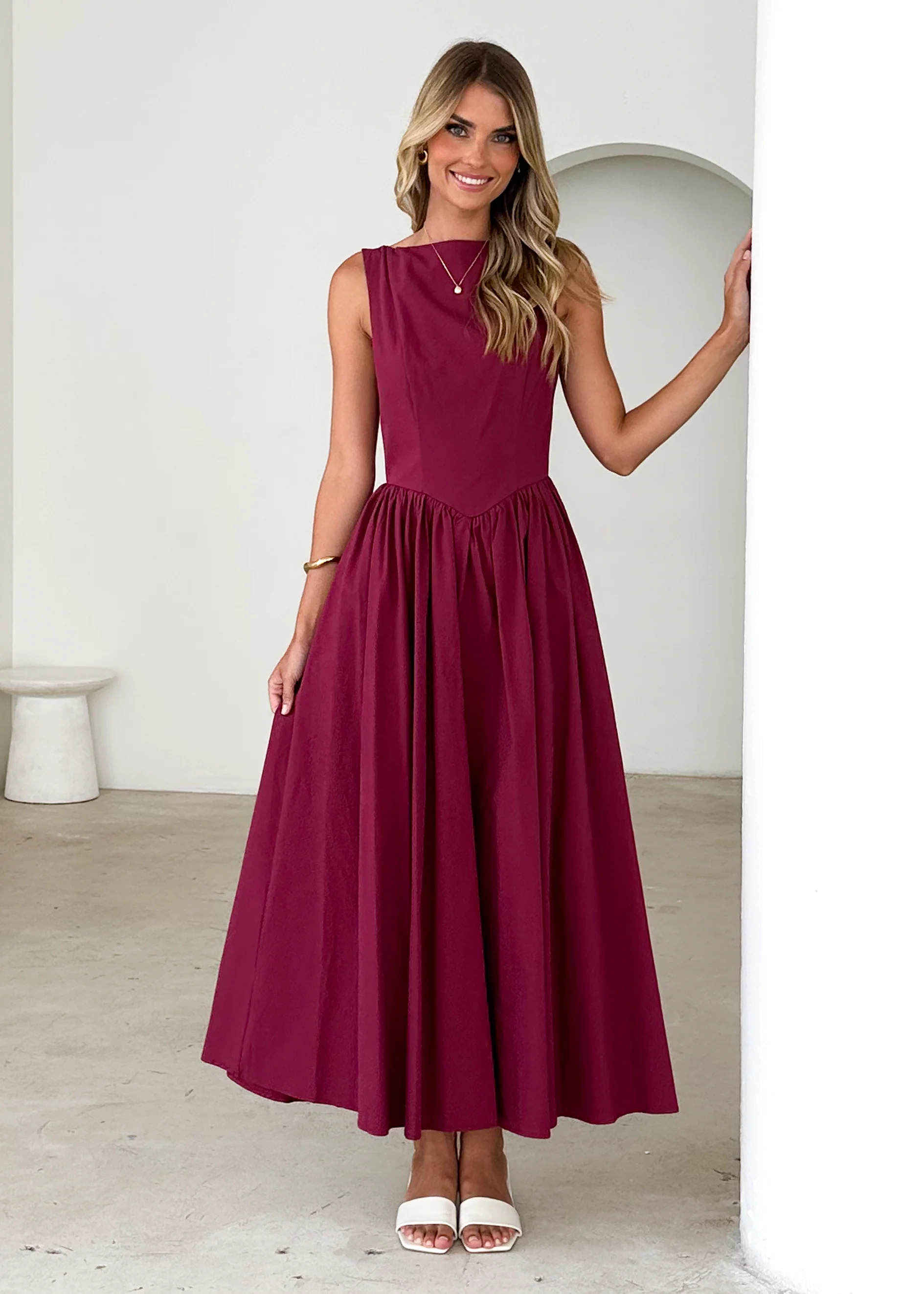 Bessie Maxi Dress - Wine - Honorern
