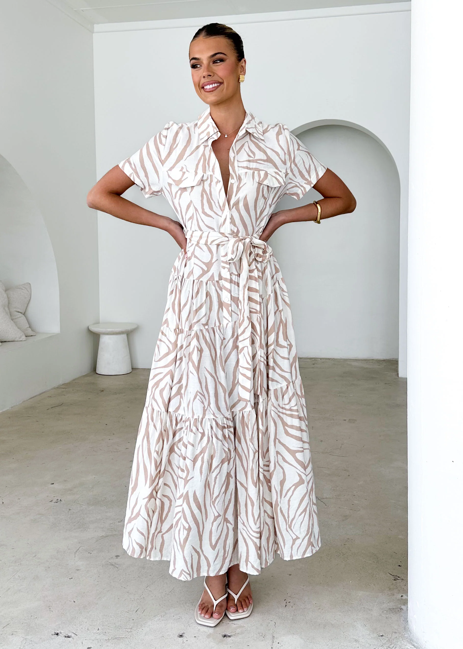 Reggie Midi Dress - Beige Zebra - Honorern