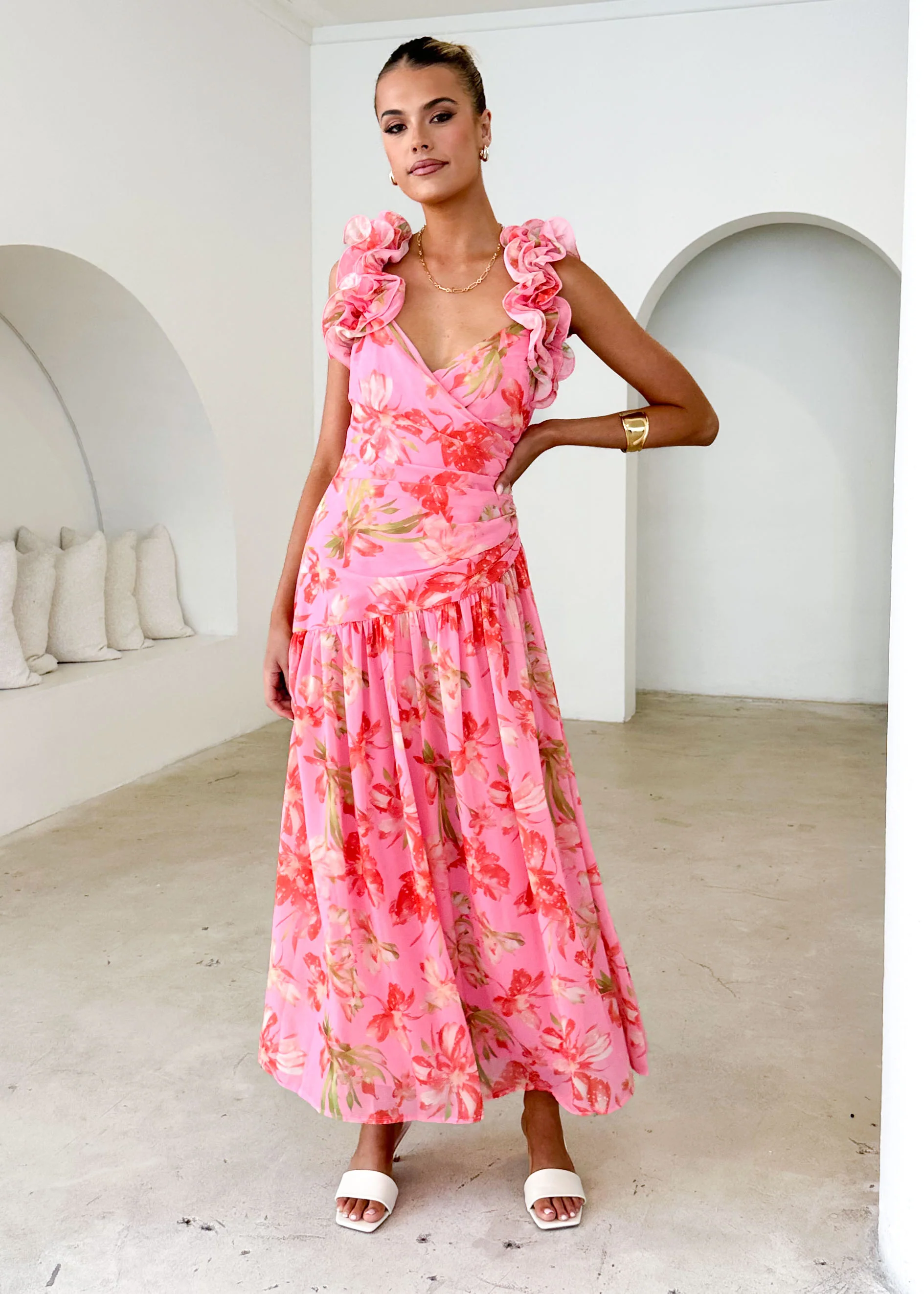 Lucine Maxi Dress - Pink Floral - Honorern