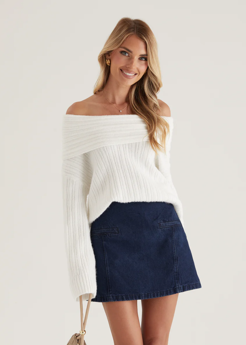 Natlie Off Shoulder Sweater - Off White - Honorern