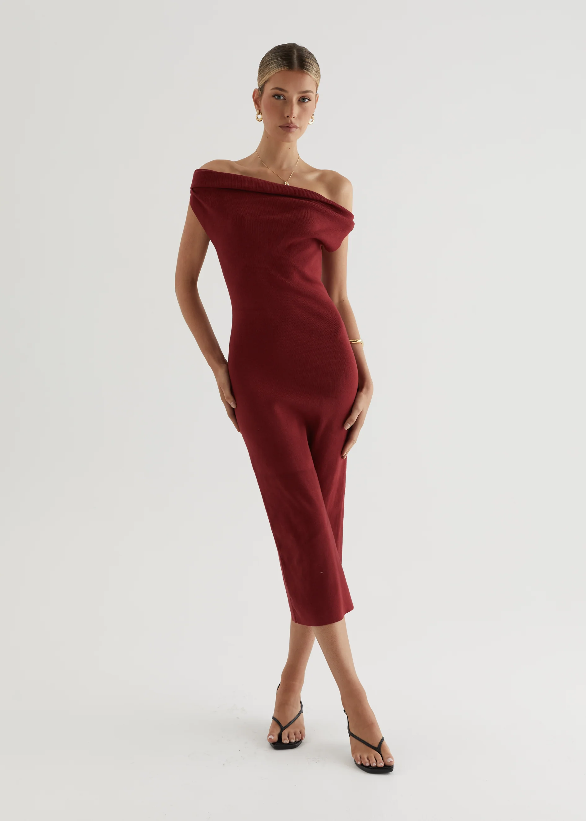 Serenade Knit Midi Dress - Wine - Honorern