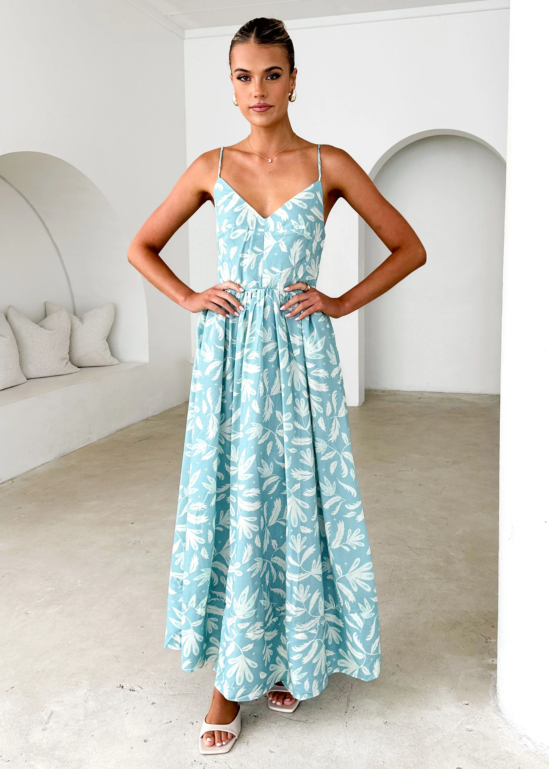Madrid Maxi Dress - Blue Abstract - Honorern