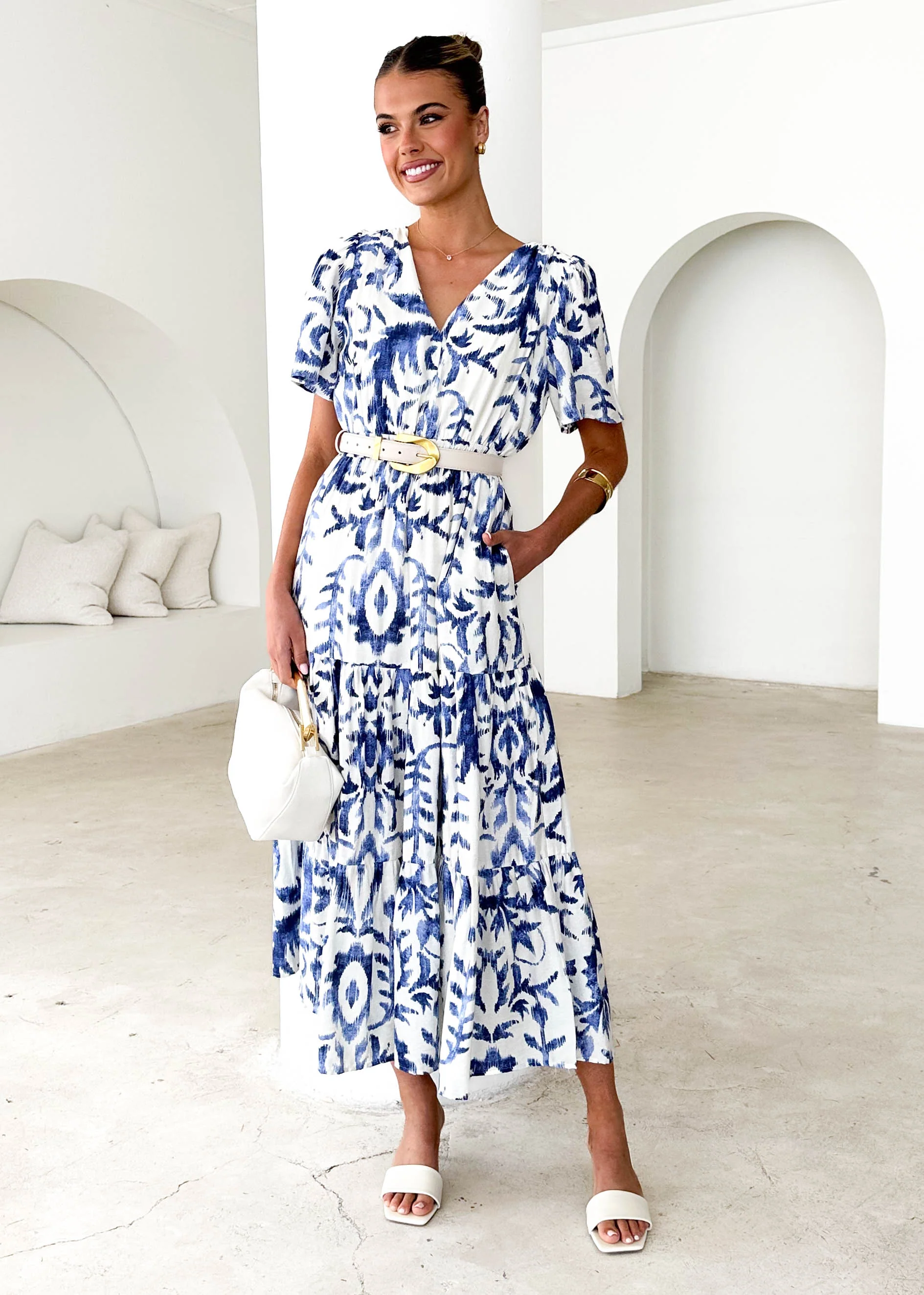 Valley Midi Dress - Blue Abstract - Honorern