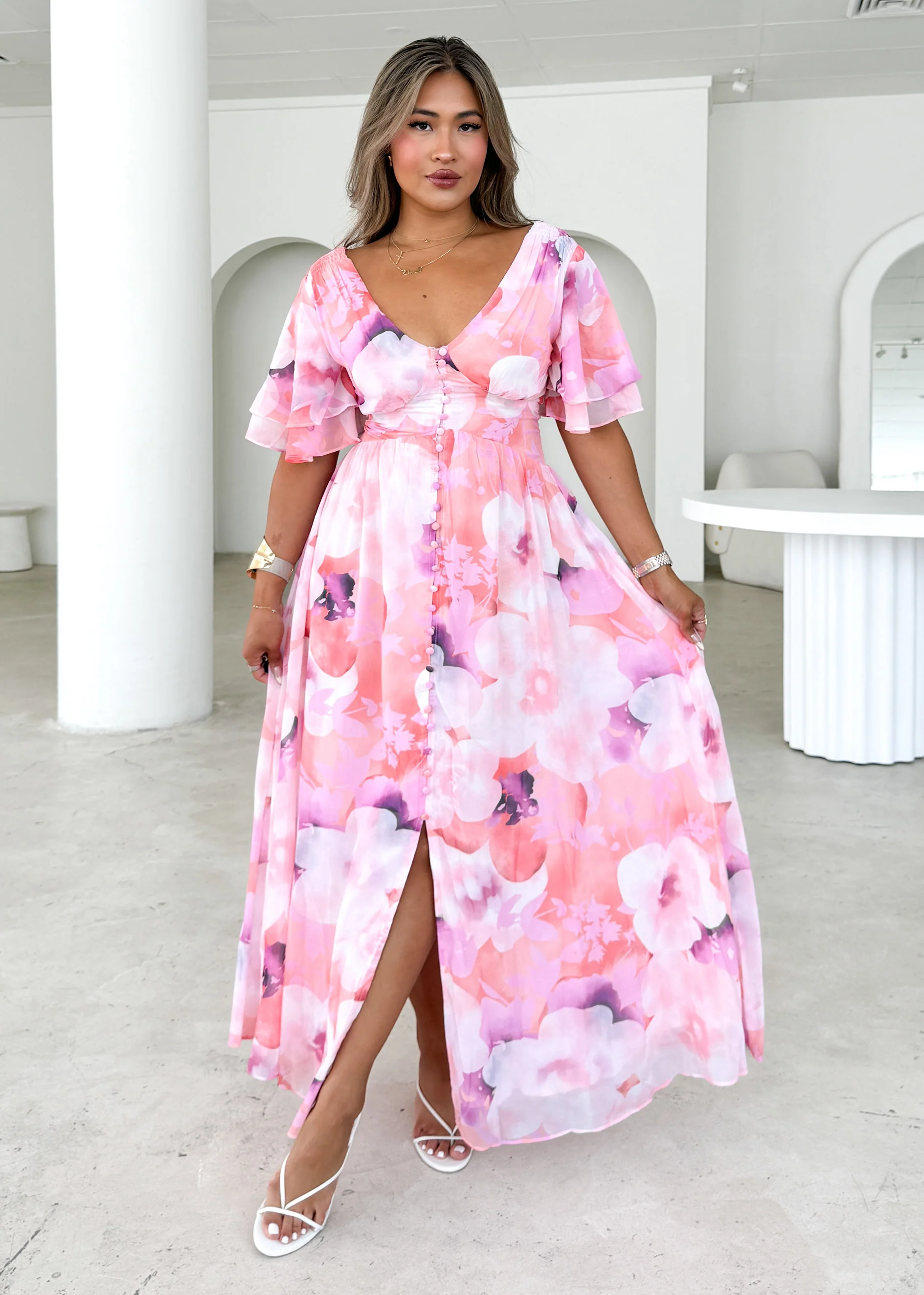 Harpa Midi Dress - Peach Spritz - Honorern