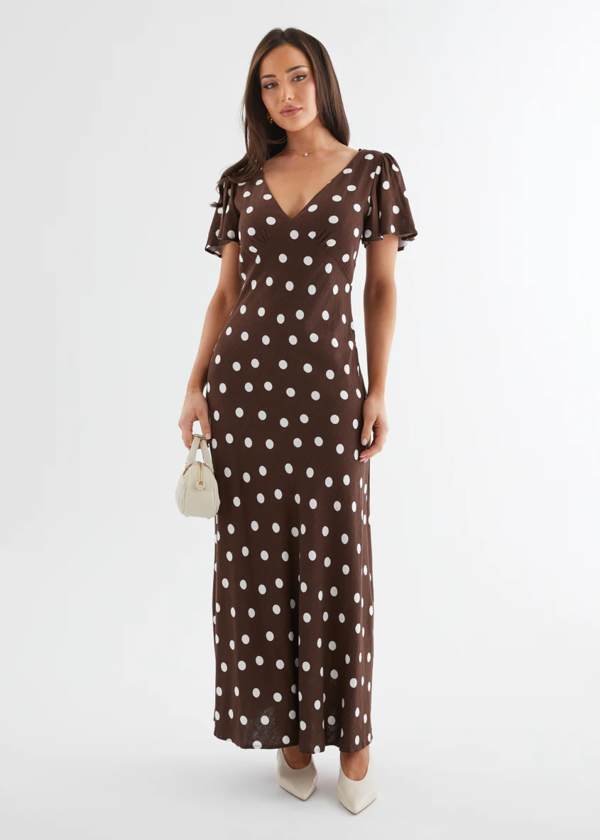 Nadia Maxi Dress - Choc Polka - Honorern