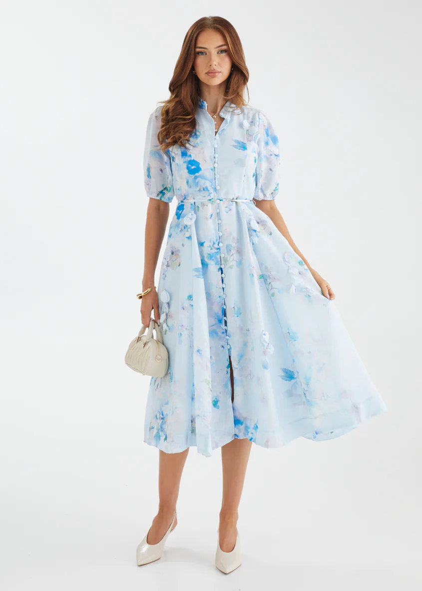 Nikita Midi Dress - Blue Floral - Honorern