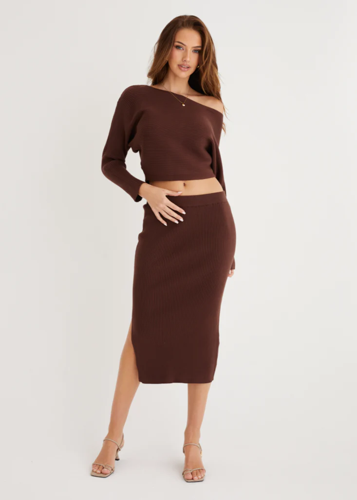 Alley Drop Shoulder Knit Top - Chocolate - Honorern