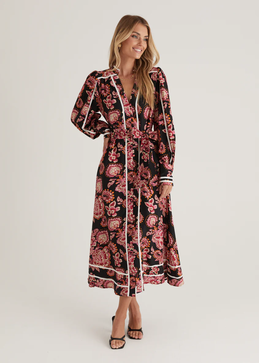 Corrina Maxi Dress - Black Paisley - Honorern