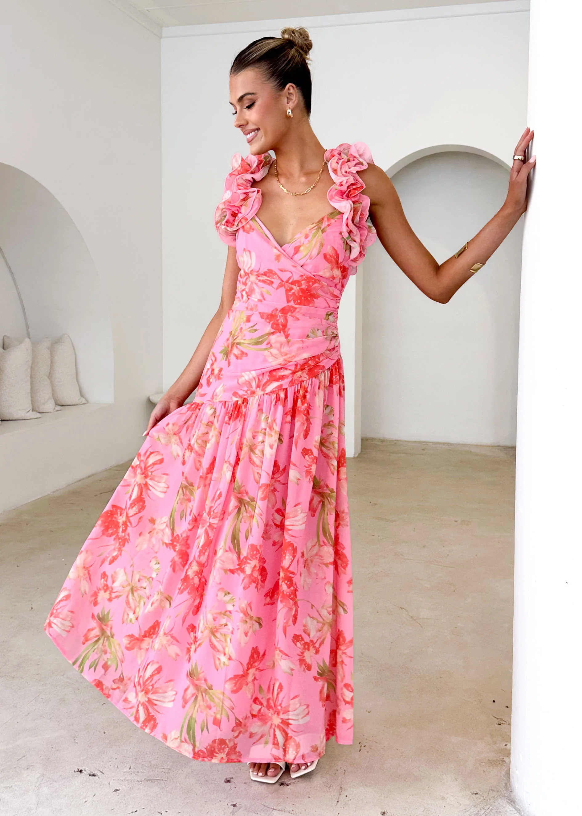 Lucine Maxi Dress - Pink Floral - Honorern