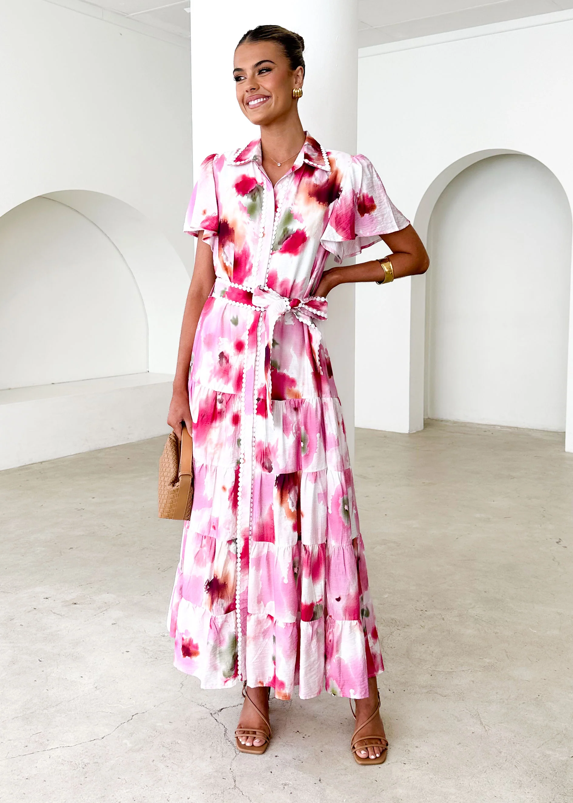 Leondra Maxi Dress - Pink Watercolour - Honorern