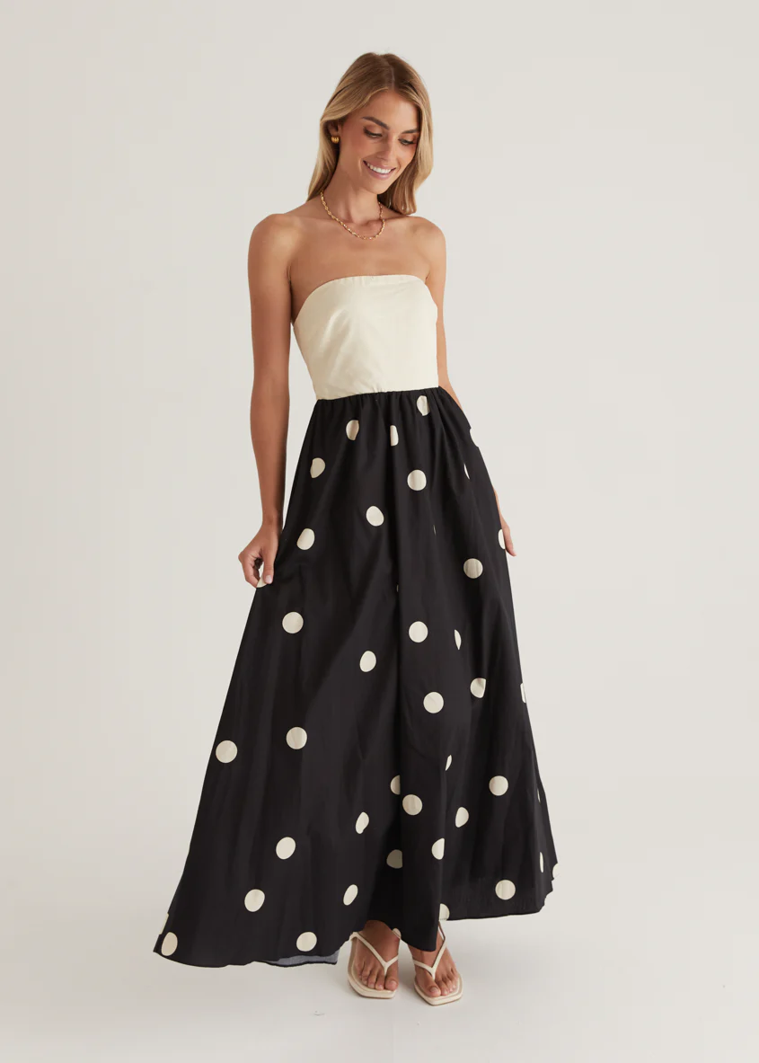 Nadya Strapless Maxi Dress - Cream Polka - Honorern