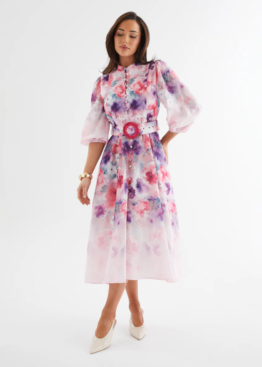 Mykaela Midi Dress - Lavender Blossom - Honorern