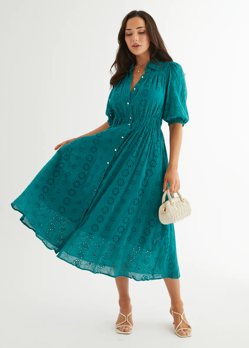Eryn Midi Dress - Teal Anglaise - Honorern