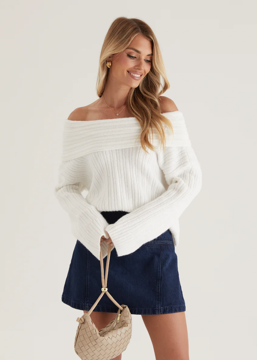 Natlie Off Shoulder Sweater - Off White - Honorern