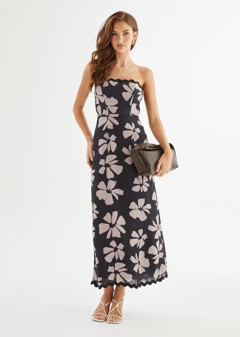 Aurella Strapless Maxi Dress - Black Floral - Honorern