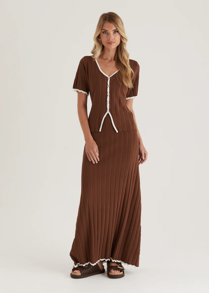 Yulia Knit Maxi Skirt - Chocolate - Honorern