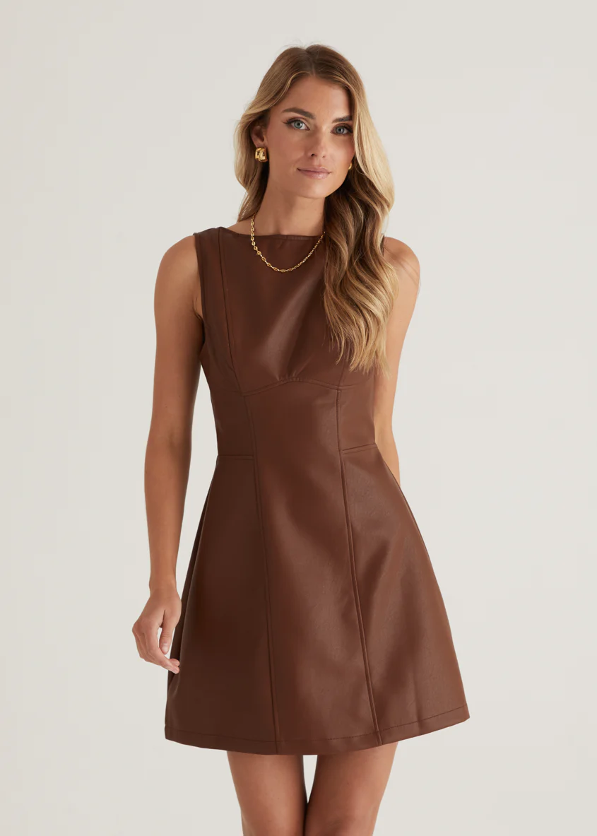 Nirvana PU Dress - Brown - Honorern