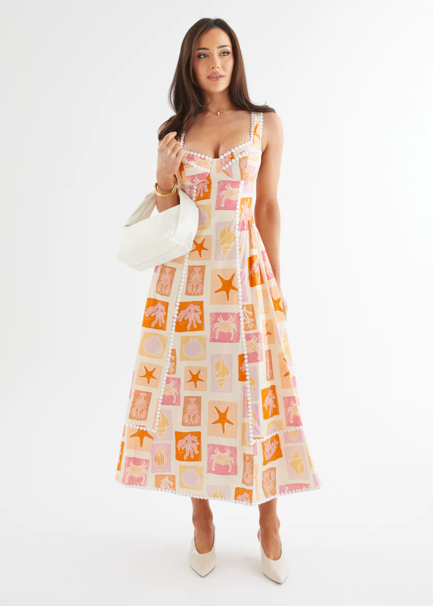Cyanne Midi Dress - Coral Tile - Honorern