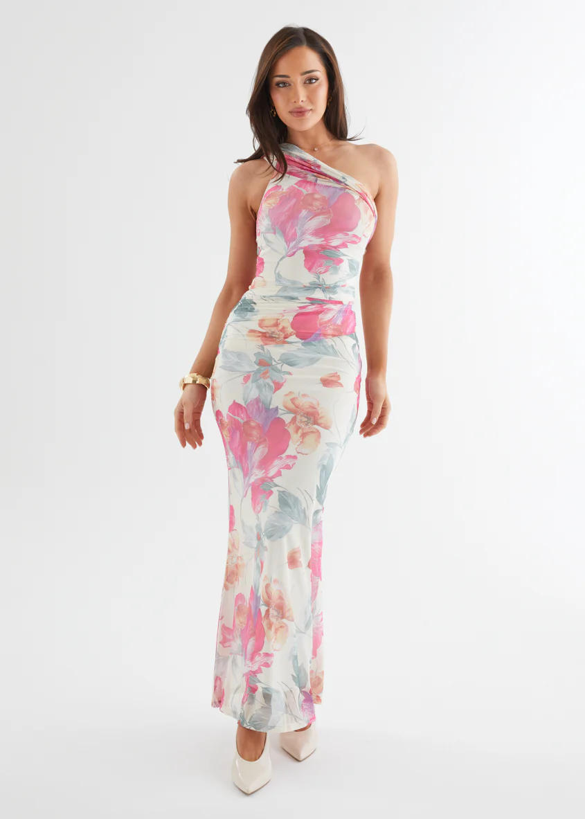 Allina Mesh Maxi Dress - Vanilla Floral - Honorern