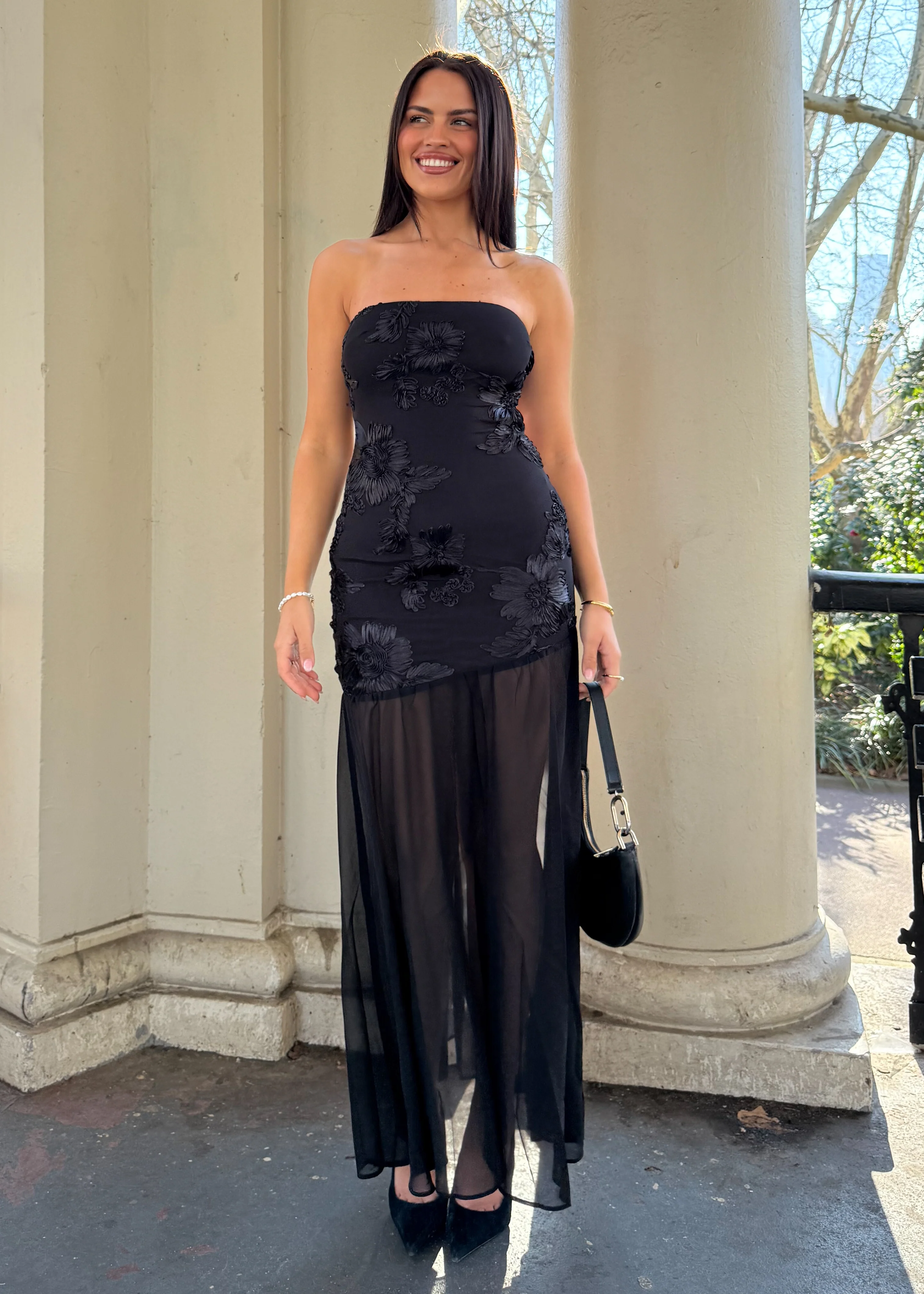 Prairie Strapless Maxi Dress - Black - Honorern