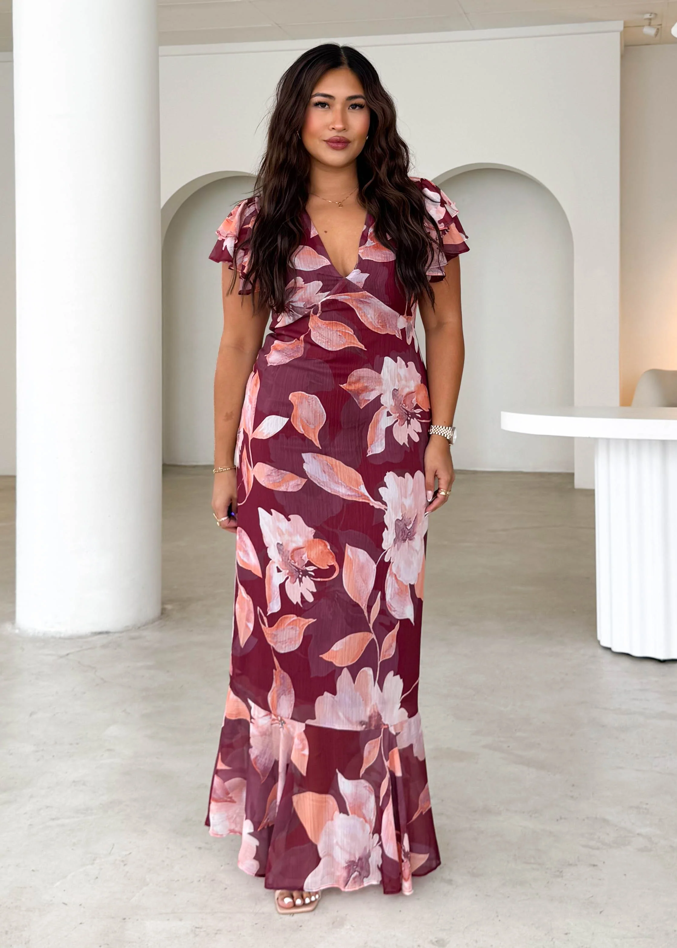 Rhapsody Maxi Dress - Burgundy Floral - Honorern