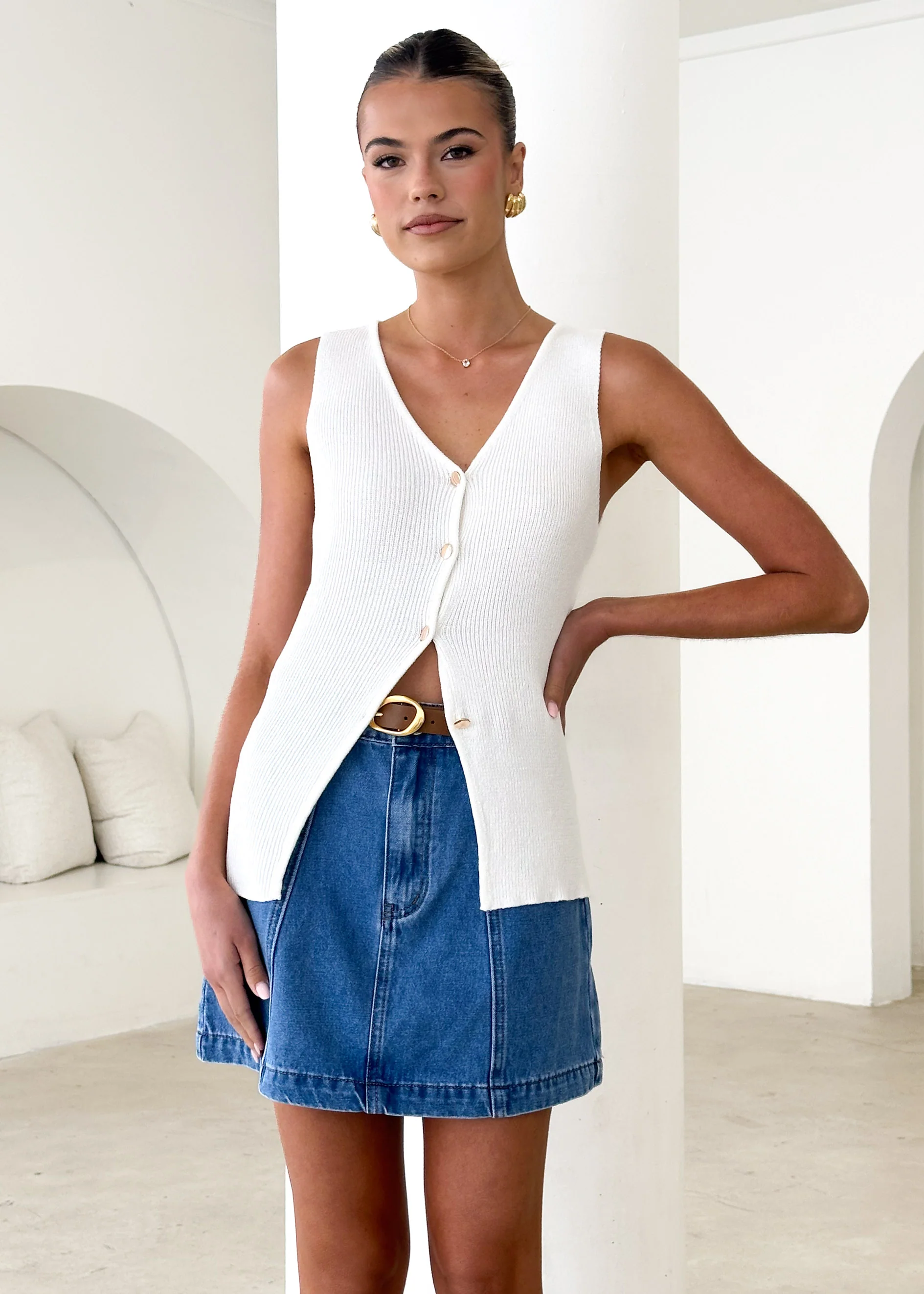 Lenore Knit Vest - Off White - Honorern