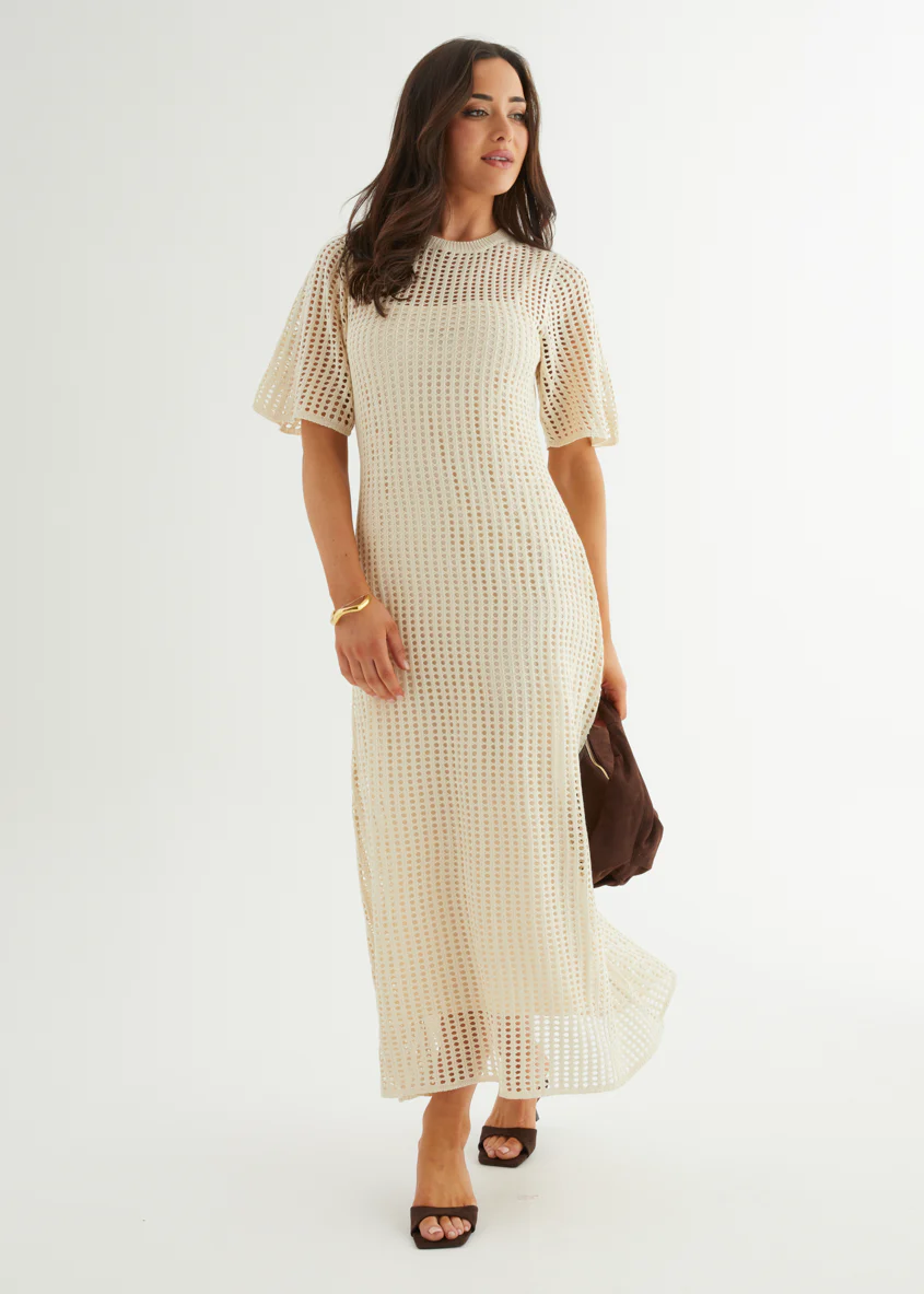 Vivvy Crochet Maxi Dress - Cream - Honorern