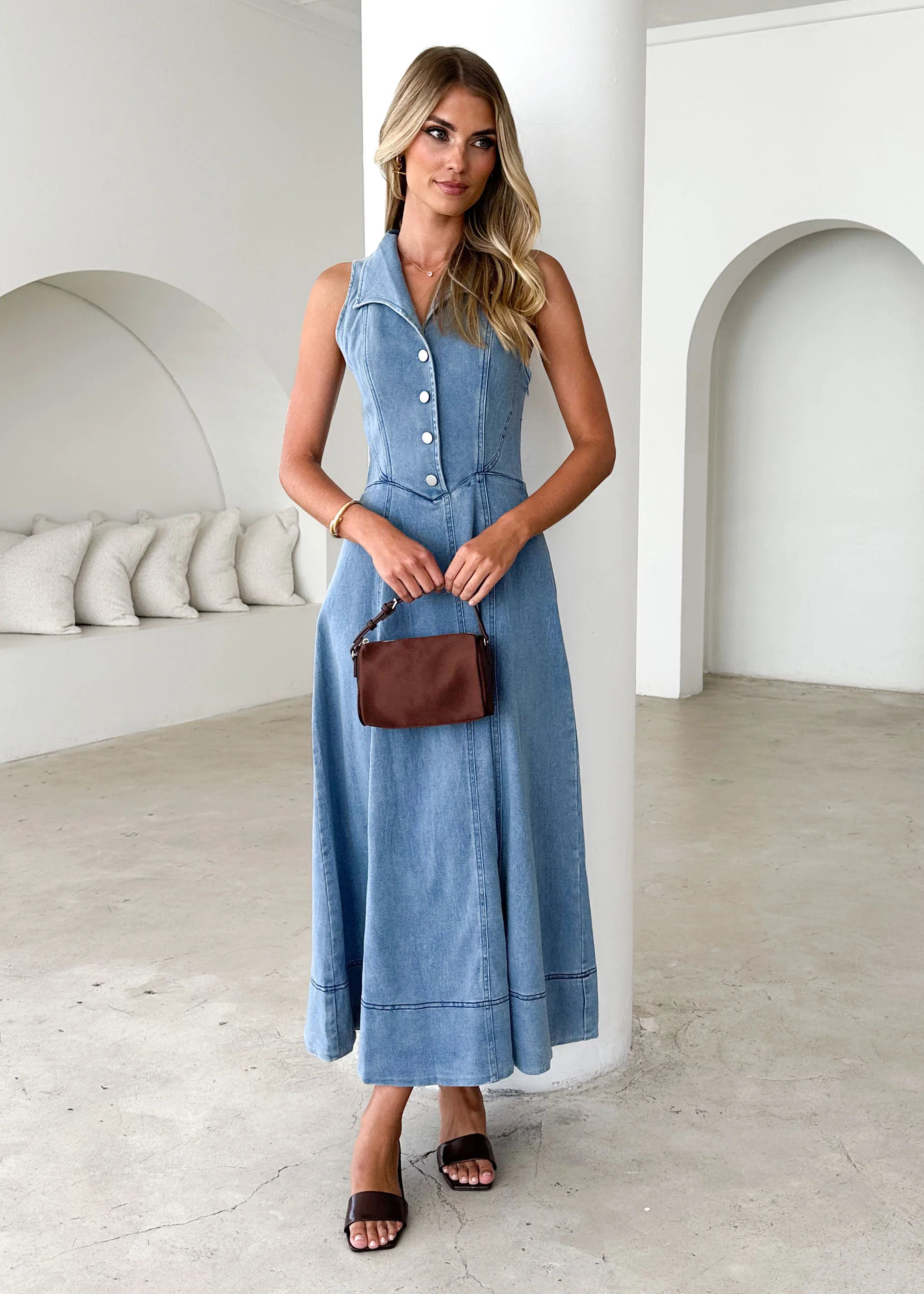 Brighton Denim Maxi Dress - Blue - Honorern