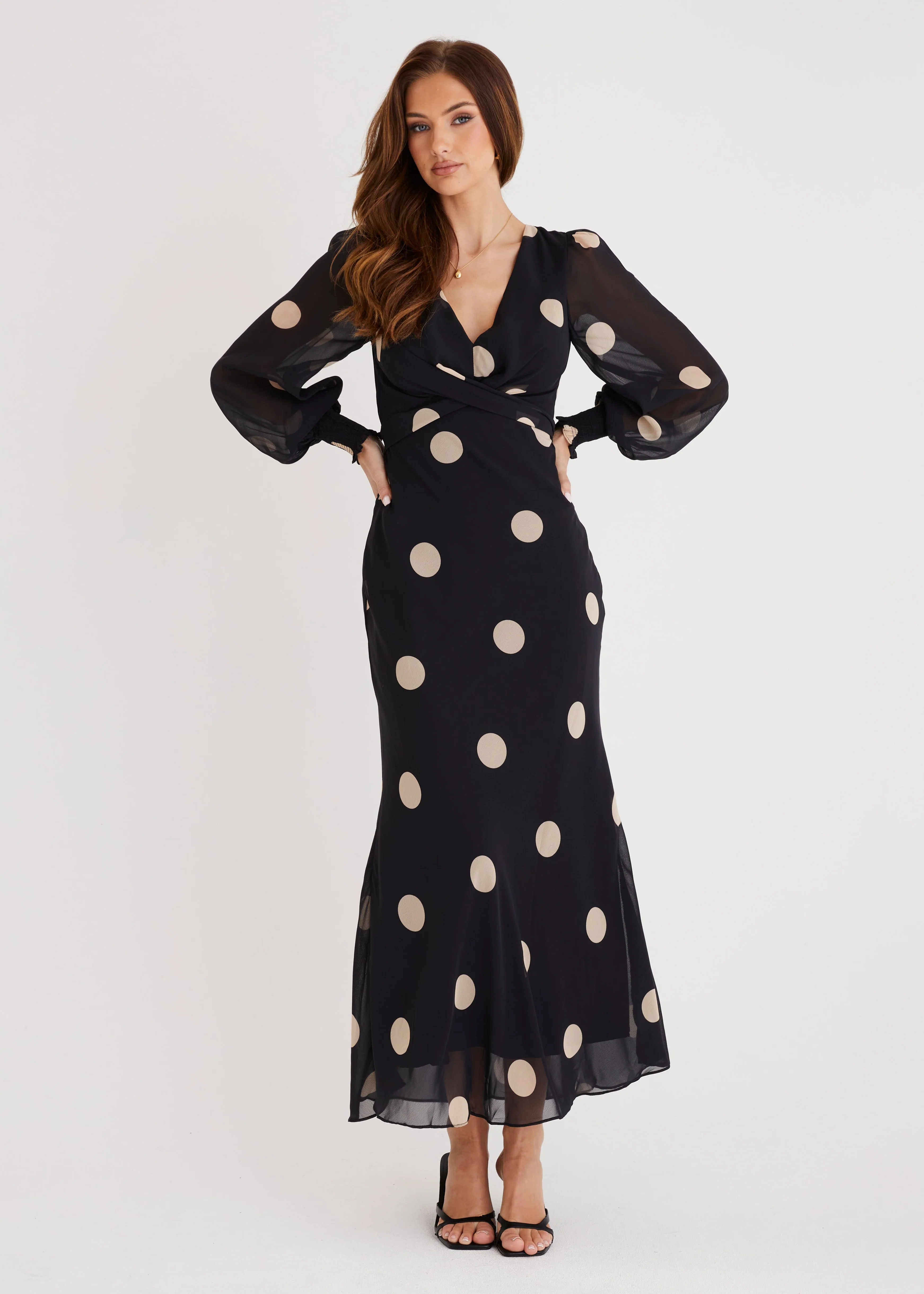 Camellia Midi Dress - Black Polka - Honorern