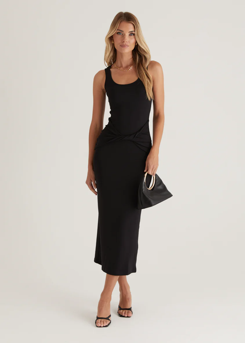 Sonia Midi Dress - Black - Honorern