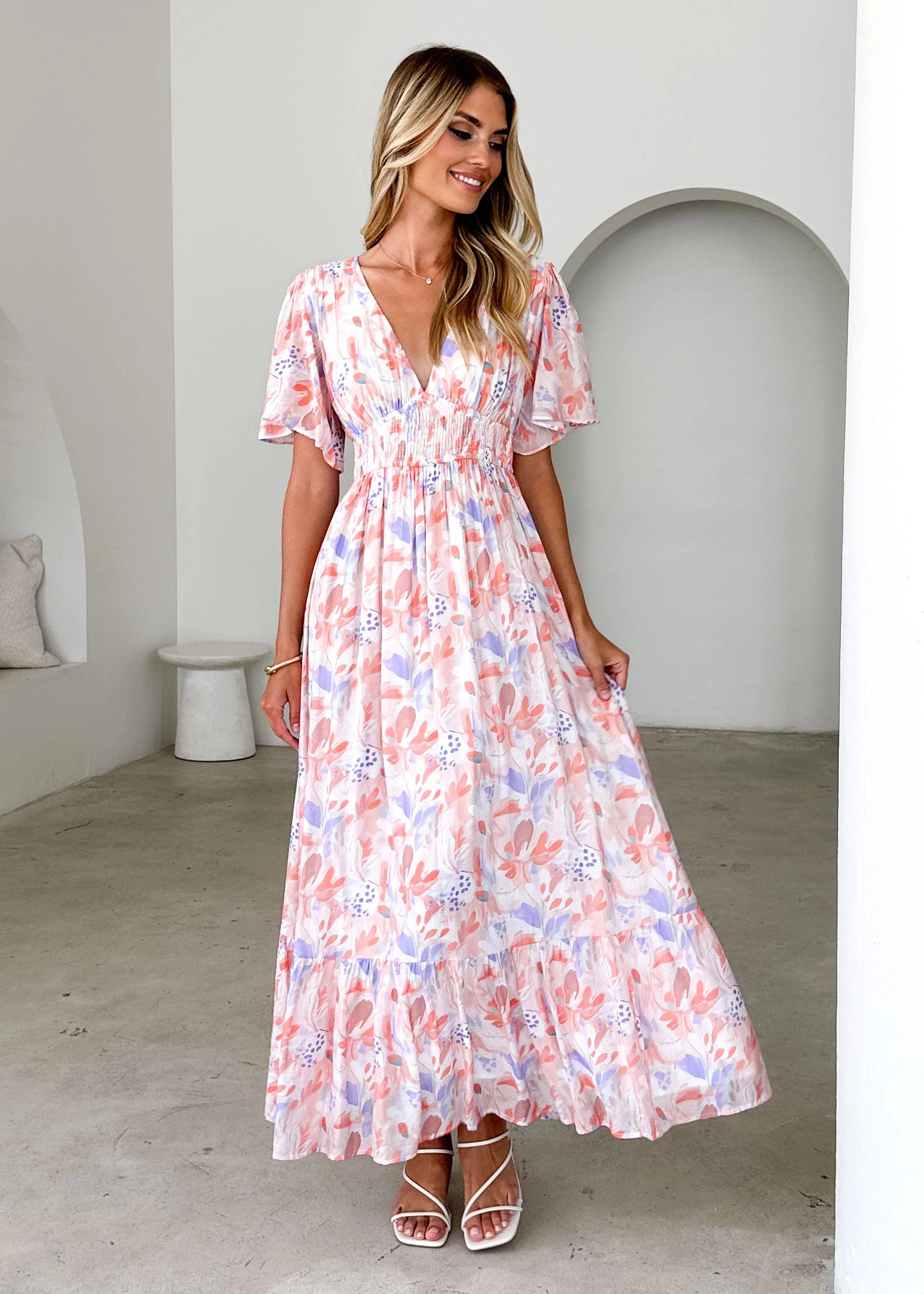 Brava Maxi Dress - Peach Floral - Honorern