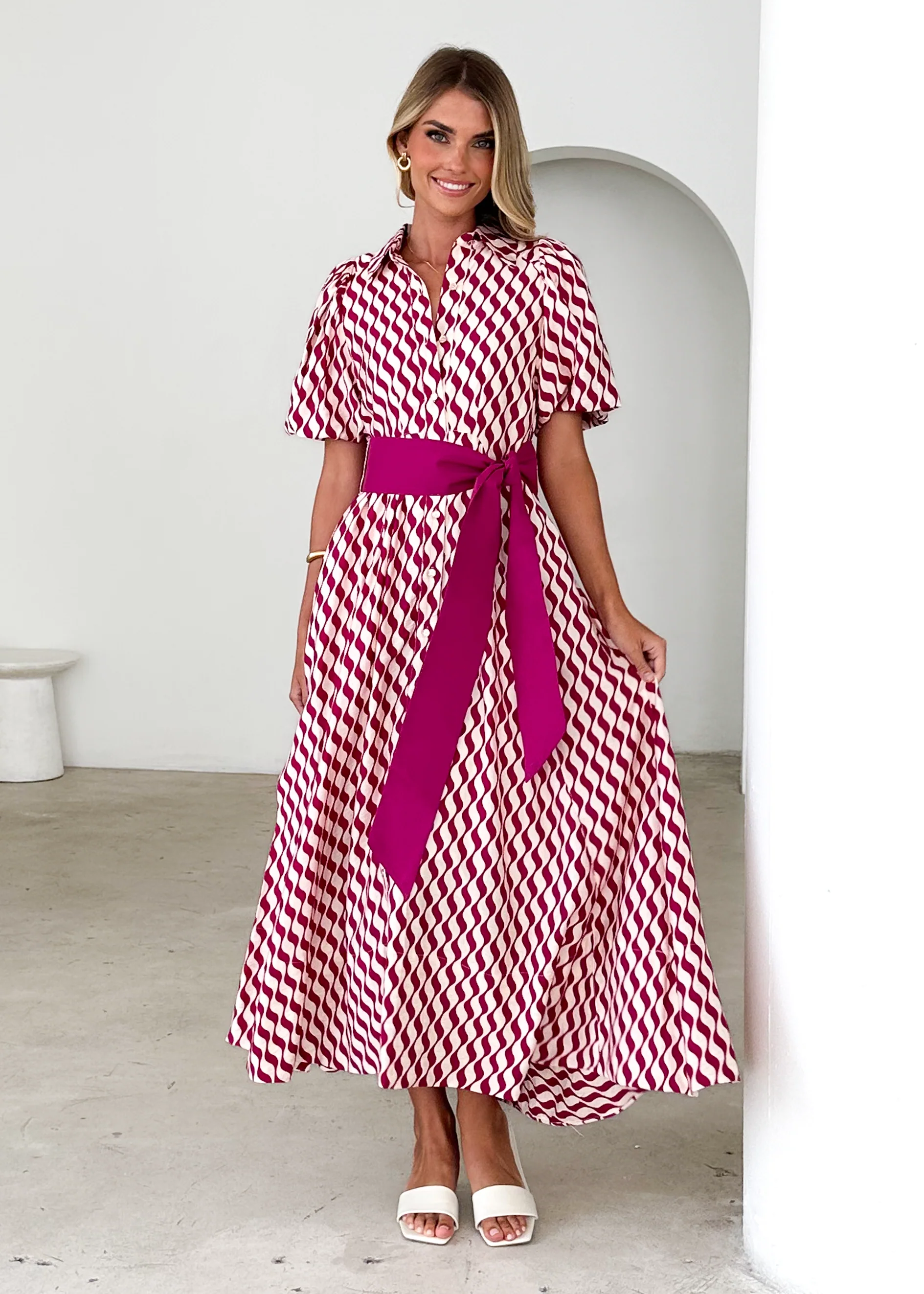 Brunswick Midi Dress - Magenta Wave - Honorern