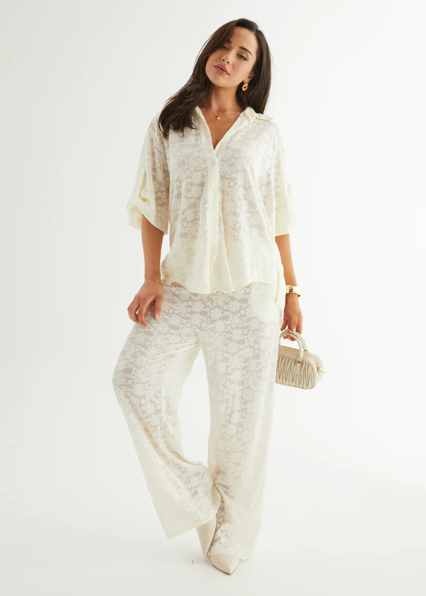 Natassia Lace Shirt - Off White - Honorern