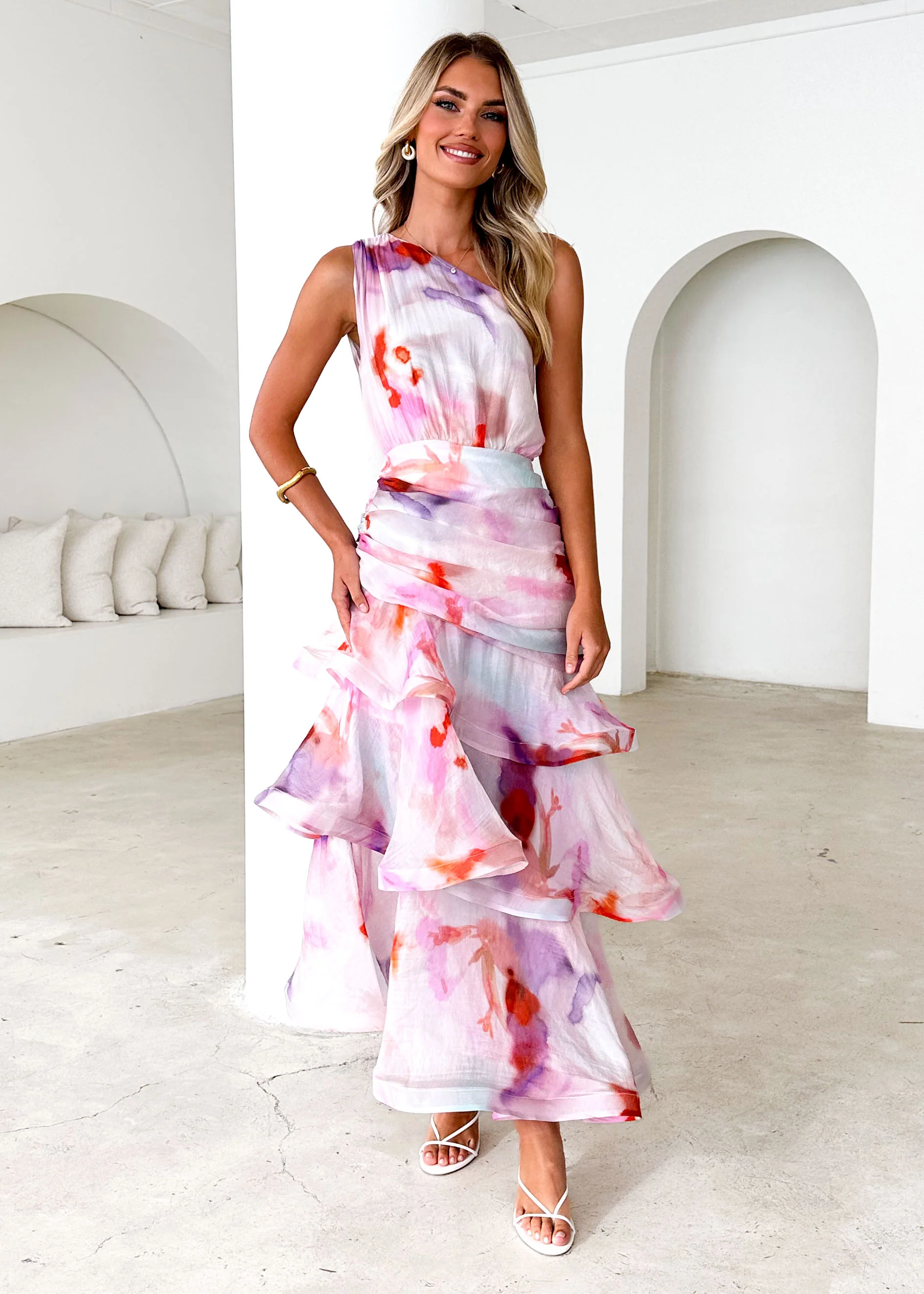 Zaba One Shoulder Maxi Dress - Pink Haze - Honorern