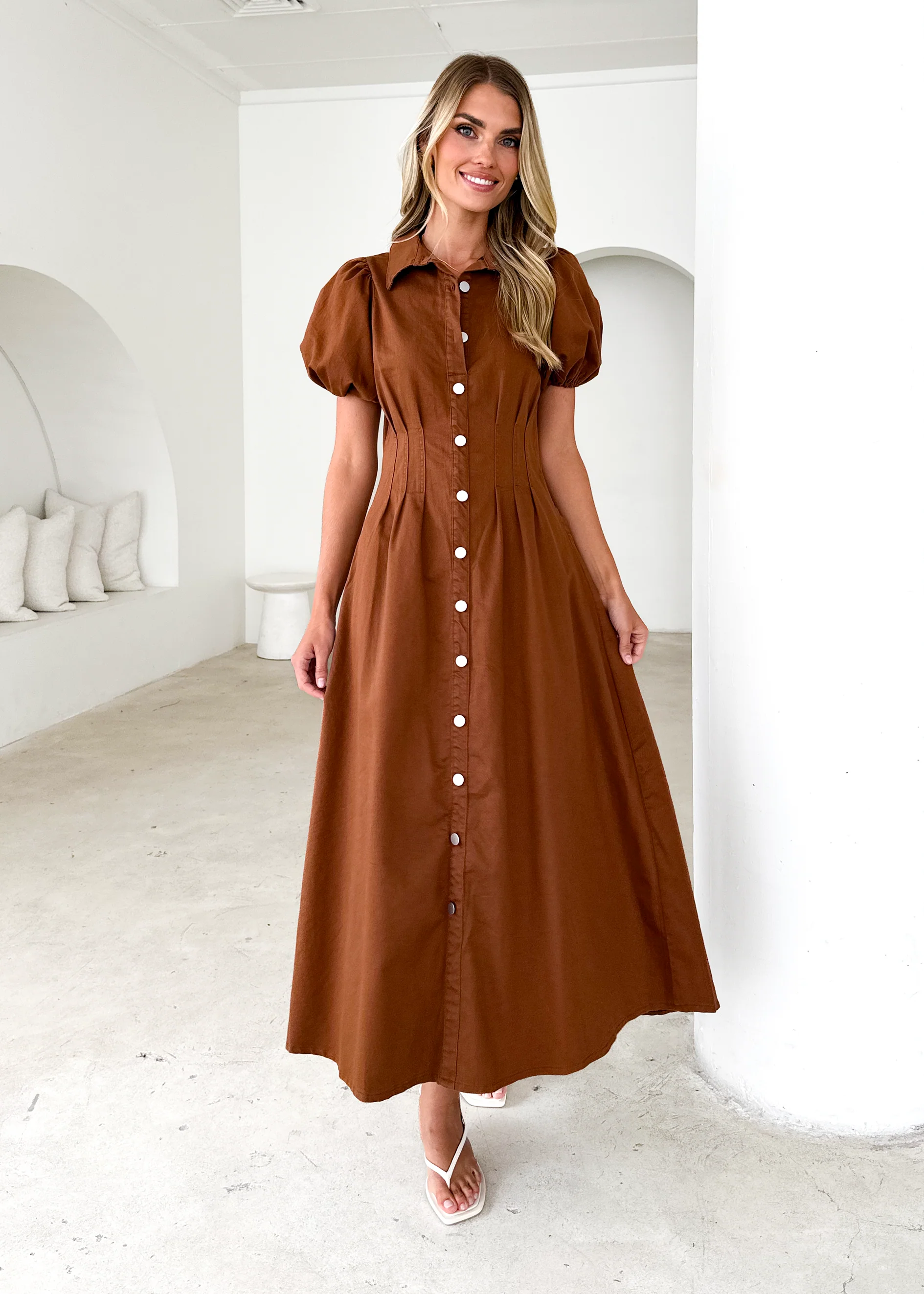 Acer Denim Midi Dress - Brown - Honorern