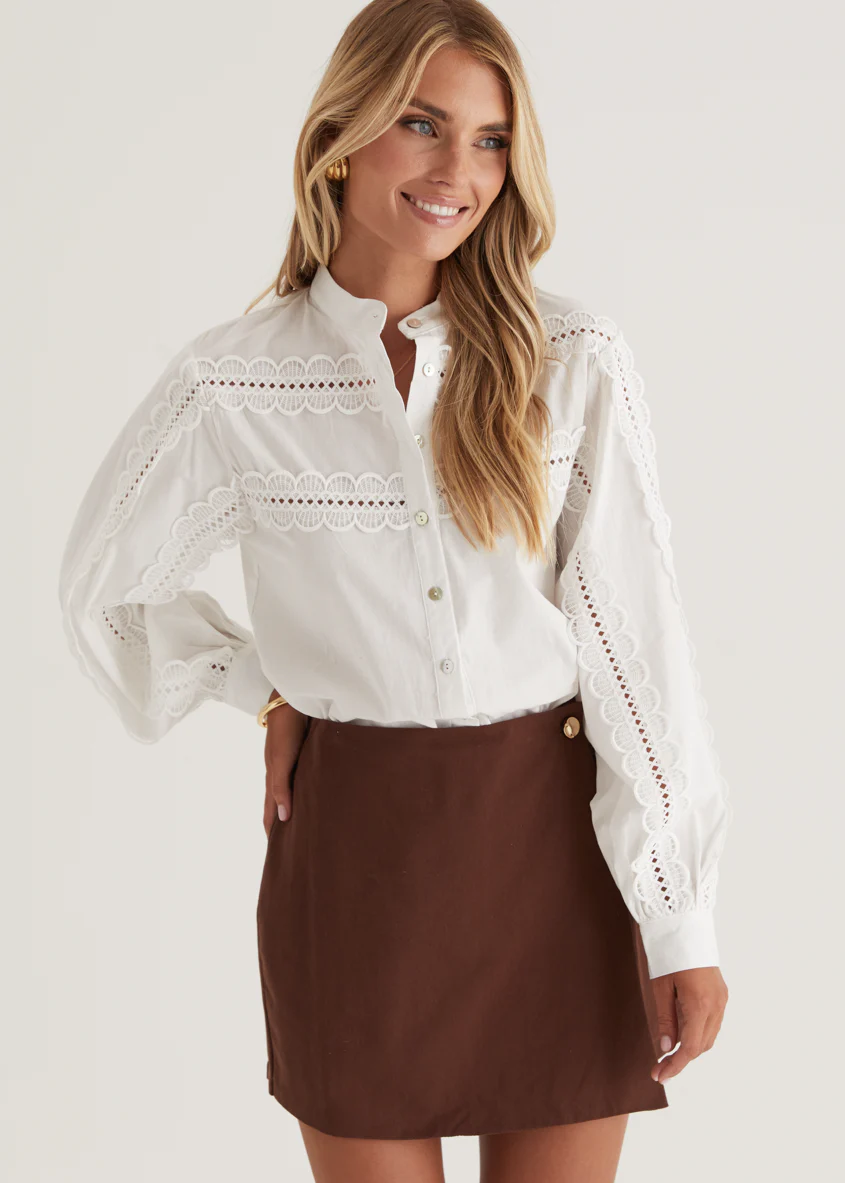 Betty Embroidered Shirt - Off White - Honorern