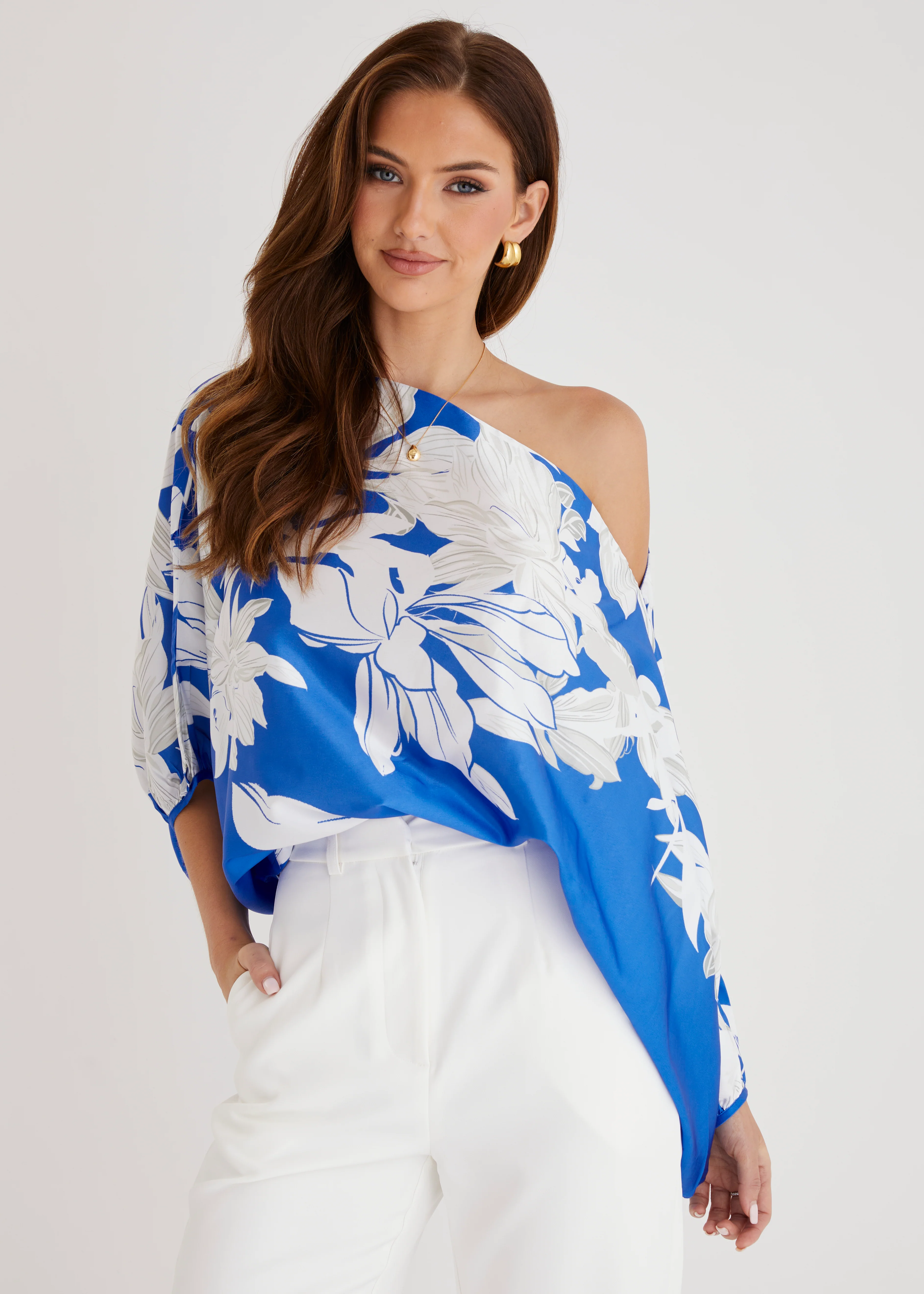 Maui Off Shoulder Top - Blue Floral - Honorern