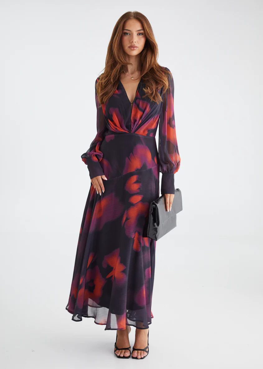 Frida Maxi Dress - Black Watercolour - Honorern