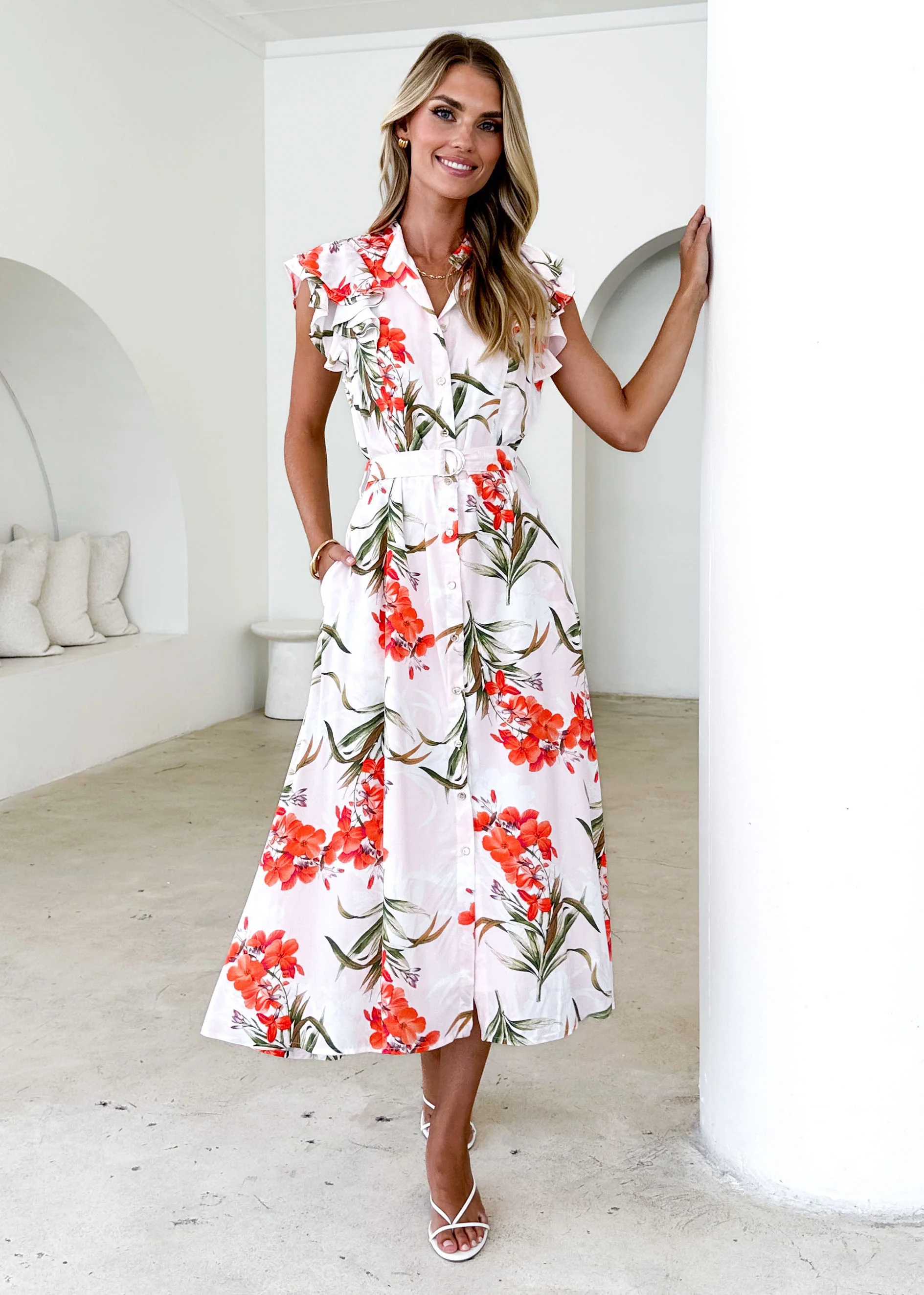 Tasto Midi Dress - Pink Floral - Honorern