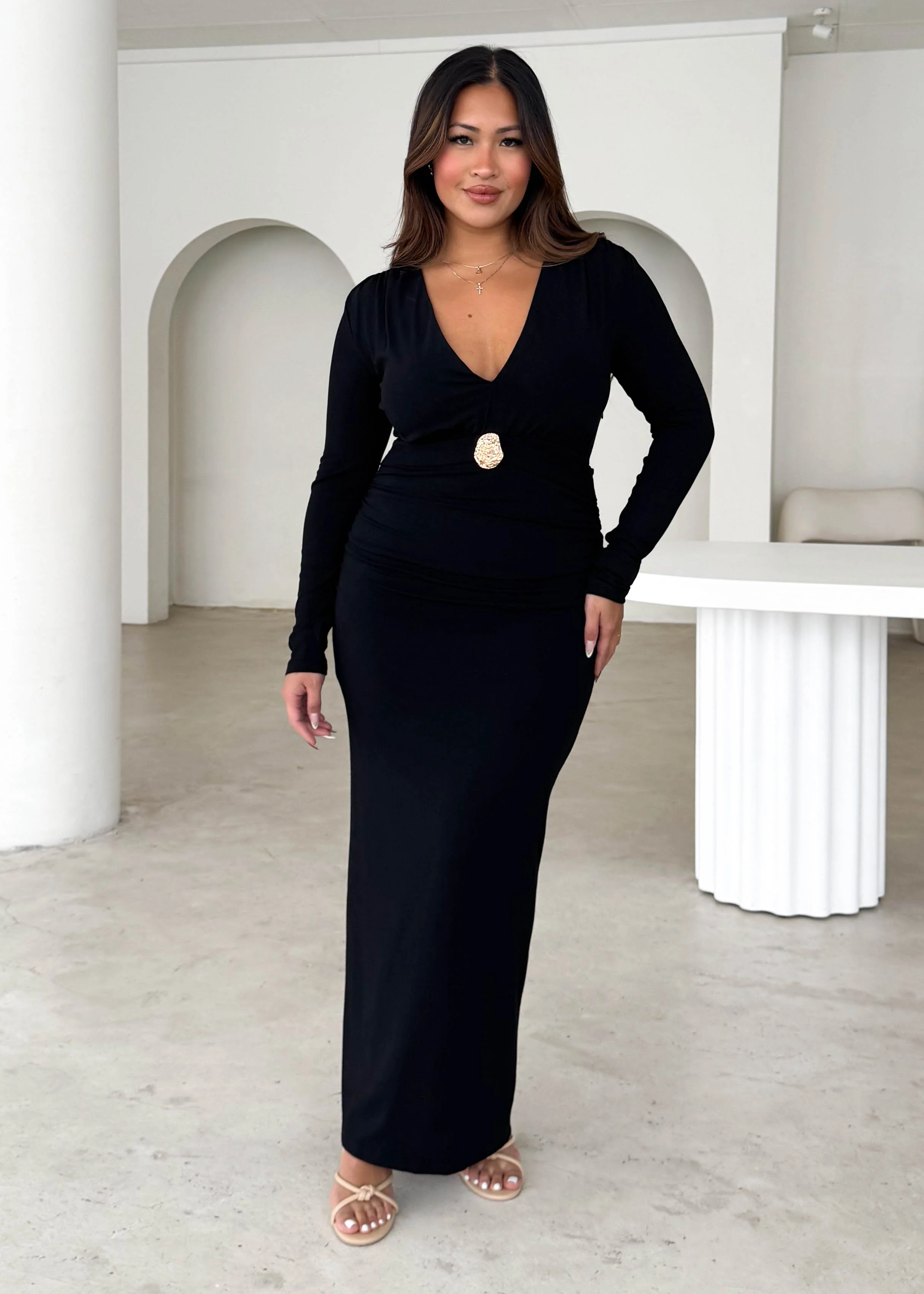 Alysse Midi Dress - Black - Honorern