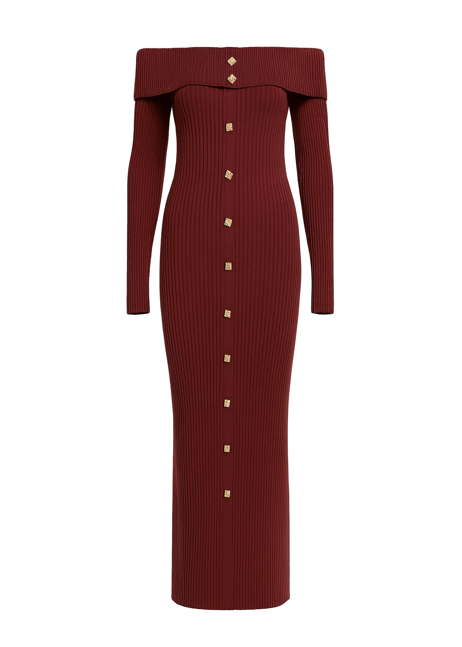 Aloe Off Shoulder Knit Maxi Dress - Wine - Honorern