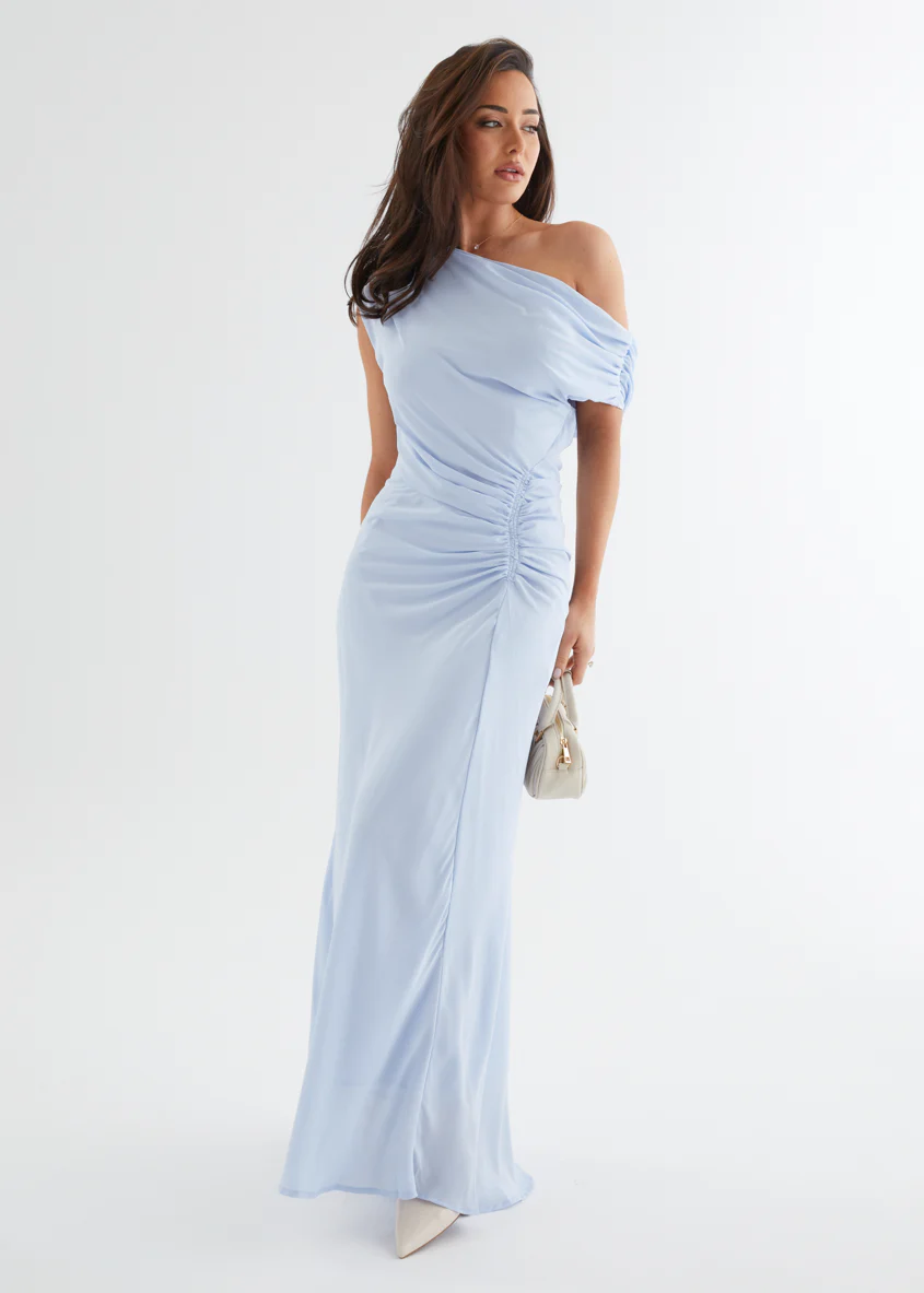 Flirtini One Shoulder Maxi Dress - Sky Blue - Honorern