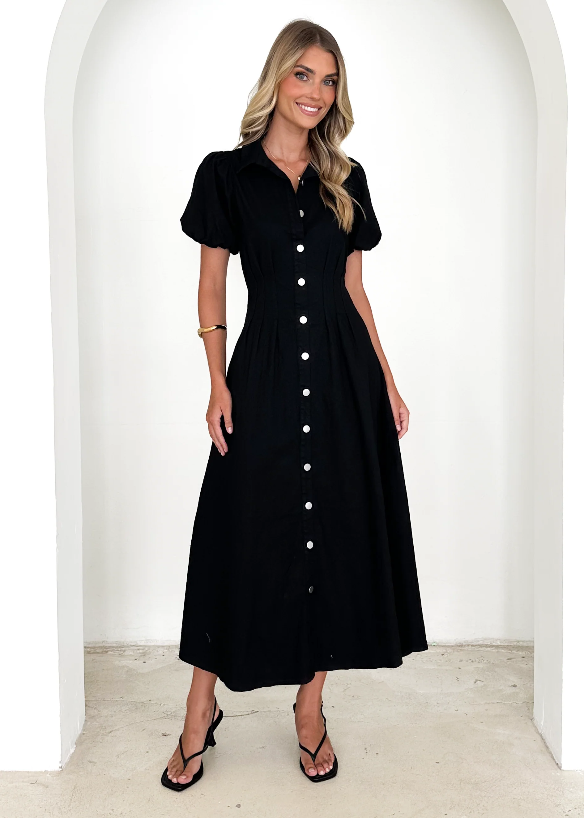 Acer Denim Midi Dress - Black - Honorern