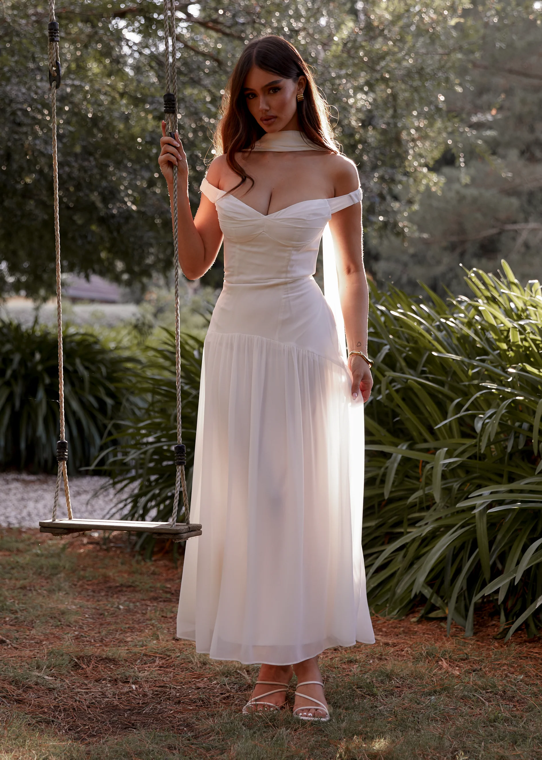 Kirah Off Shoulder Maxi Dress - Off White - Honorern