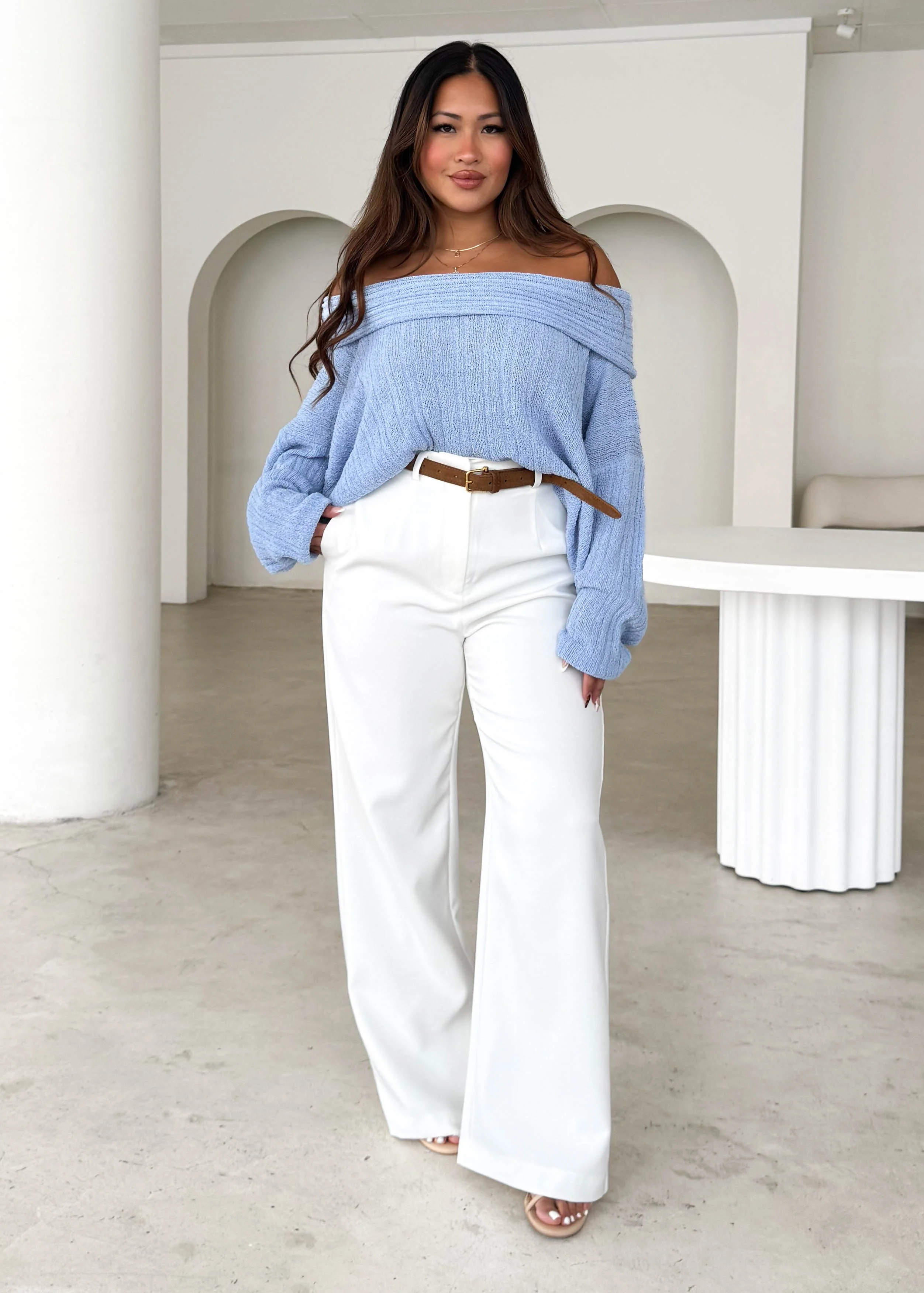 Knoxville Off Shoulder Sweater - Blue - Honorern