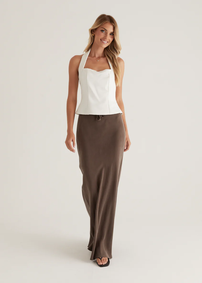 Klarey Cupro Maxi Skirt - Warm Grey - Honorern